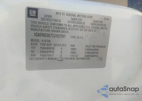 2007 GMC Yukon Denali из США, поврежденный, VIN 1GKFK63877J197797